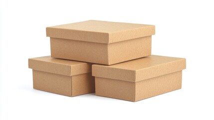 Stacked Cardboard Packing Boxes in Various Sizes Isolated on Clean White Background for Packaging and Storage Solutions