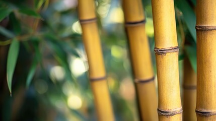 Bamboo stalks displaying vibrant yellow hues in a serene forest setting during the dry season