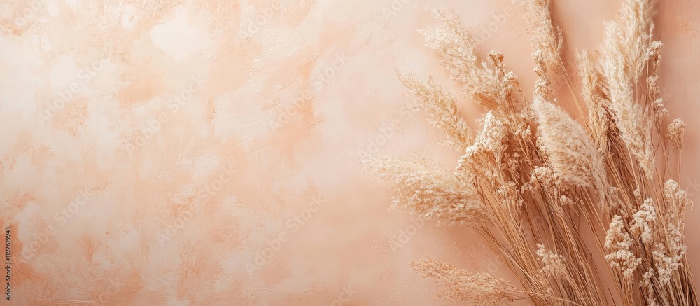 Aufkleber Boho Style Banner Featuring Dried Grass on Soft Peach Background with Copyspace for Text