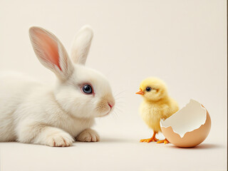 rabbit and chicken on a white background