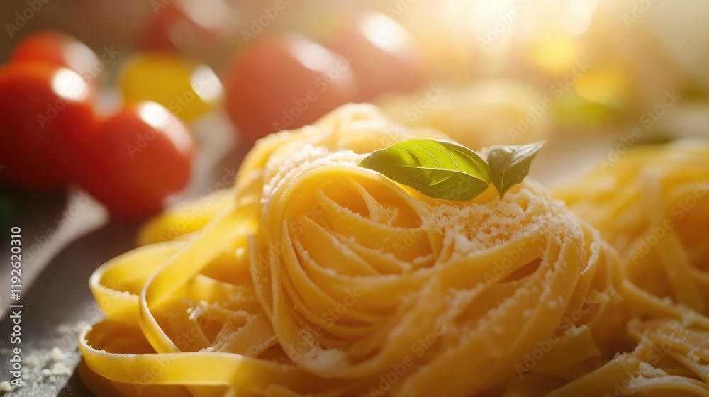 Poster fresh bolognese pasta with ingredients showcasing vibrant colors and textures in an appetizing close