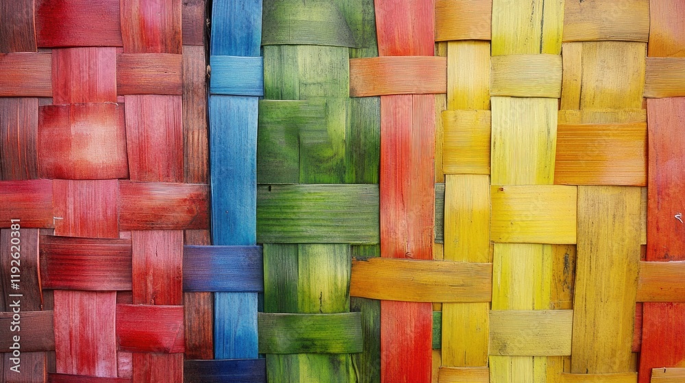 Poster Colorful bamboo weave patterns creating vibrant and decorative background textures for artistic and design applications