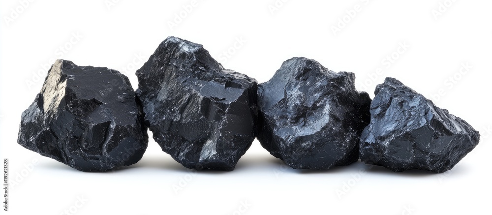 Poster black coal mineral rock collection isolated on white background suitable for text and graphic design
