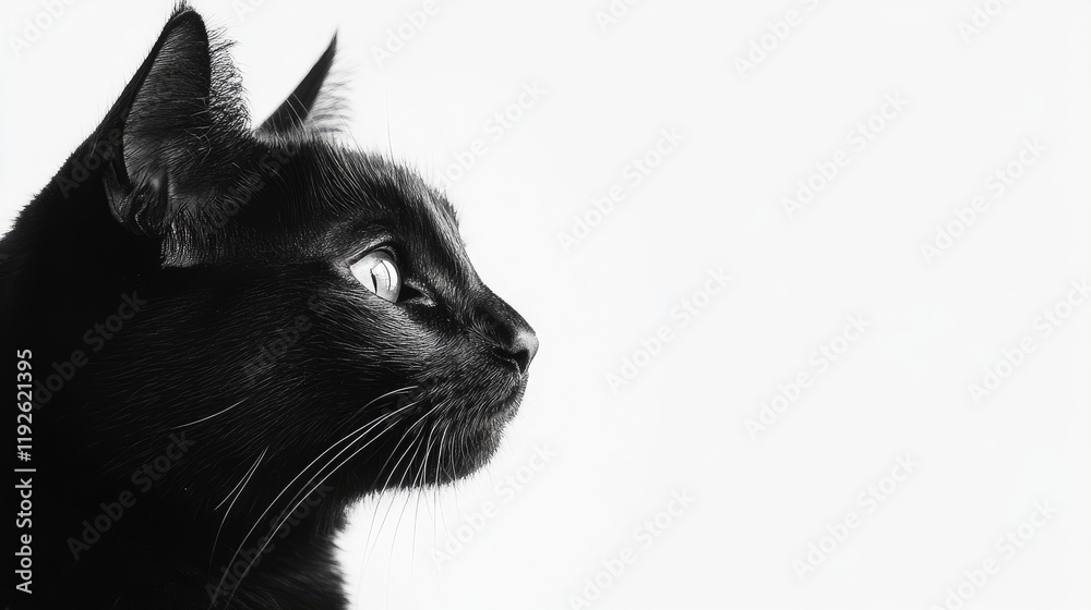 Poster Black Cat Profile on White Background with Ample Copyspace for Text and Design Elements