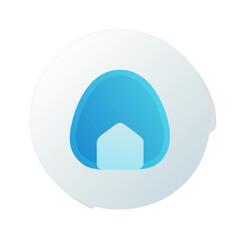 A smooth, rounded shape with a gradient of blue shades, featuring a small home silhouette inside.