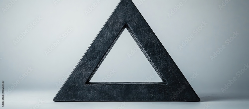 Aufkleber Black Triangle Art Sculpture on Gray Background with Space for Custom Text or Branding