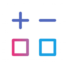 Obraz premium The image features a set of geometric symbols, including a plus sign, minus sign, and two squares in different colors.