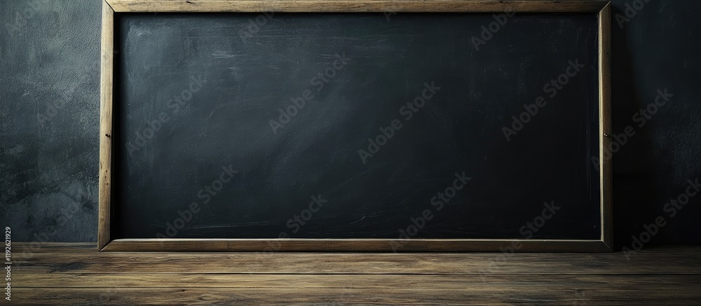 Poster dark chalkboard in vintage classroom setting with wooden frame suitable for educational backgrounds 