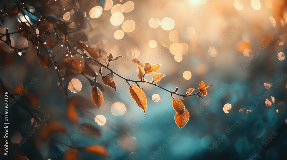 Aufkleber bokeh background with soft toned leaves and warm light abstract nature scene