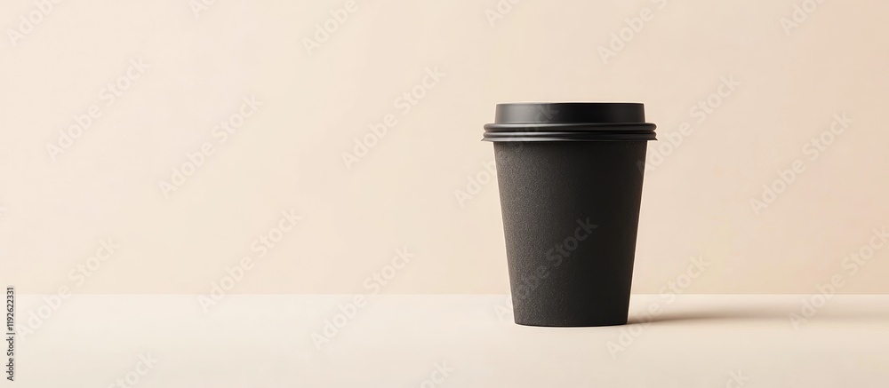 Poster Minimalist black coffee cup mockup with empty background space for text or branding on a soft light backdrop