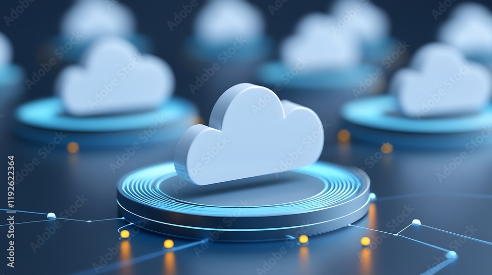 Poster 3d cloud computing concept with circles and lights representing network and data storage innovations