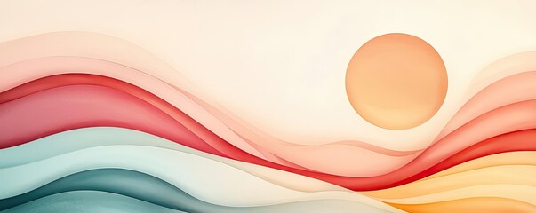 Blurred abstract background idea. Abstract wave design with a sun, showcasing warm and cool colors for modern aesthetics.