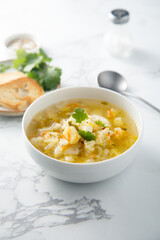Homemade cauliflower soup in a bowl