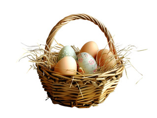 Fototapeta premium Easter Basket with Colorful Decorated Eggs