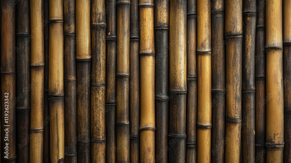 Aufkleber Bamboo wall background texture with warm tones and ample empty space for text or copy in a natural setting