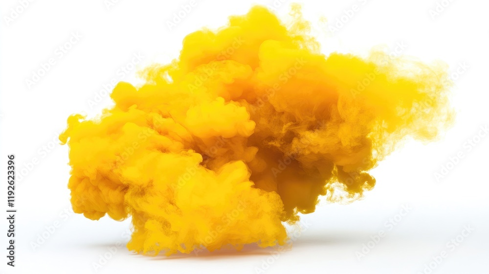 Leinwandbilder vibrant yellow smoke cloud on a clean white background creating an artistic and dynamic visual effec