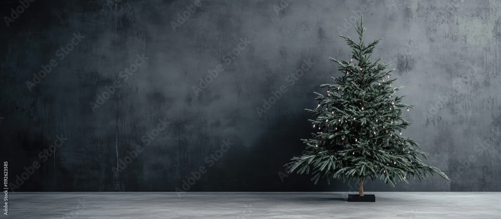 Poster black christmas tree with large branches in minimalist space against concrete wall ideal for holiday