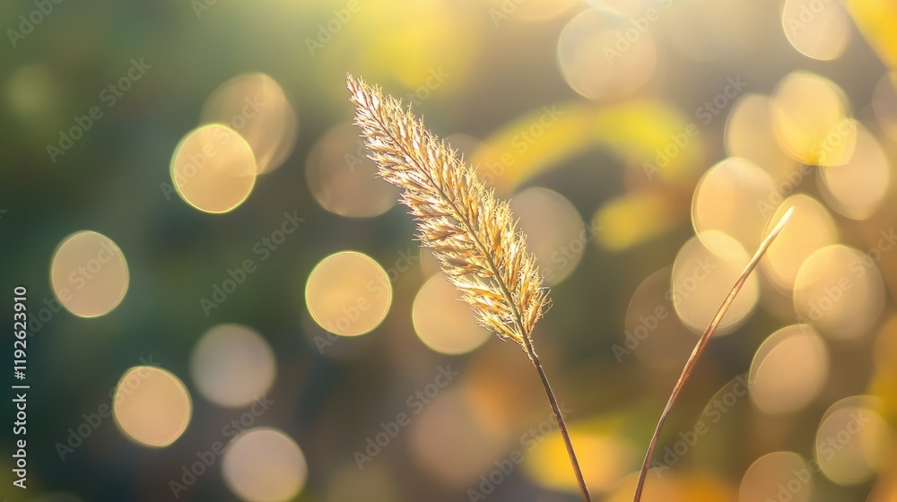 Poster golden bokeh background with soft focus on grass in natural light