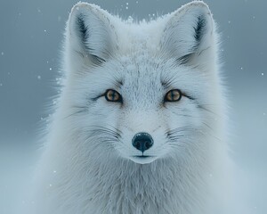 Obraz premium Captivating Close up of an Arctic Fox in its Majestic Winter Attire Blending with Snowy Backdrop