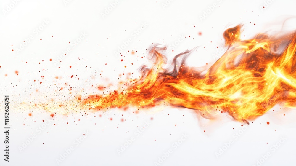 Leinwandbilder Dynamic fire sparks and bokeh lights on a white background creating a vibrant and energetic visual effect for creative projects.