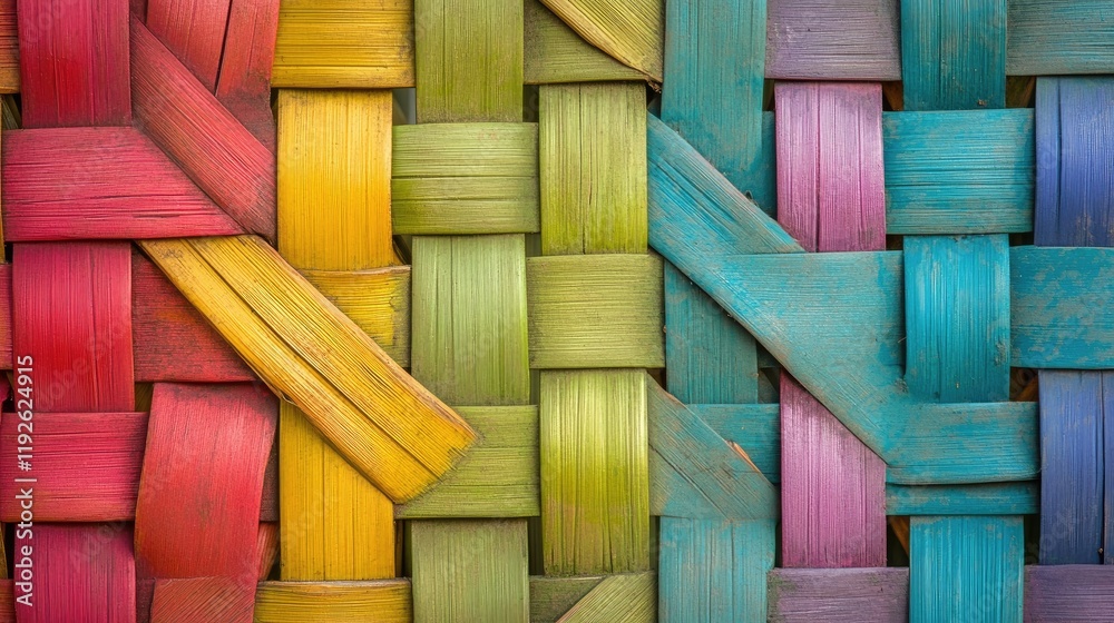 Aufkleber Colorful bamboo weave pattern abstract background showcasing vibrant hues and intricate design elements for decorative use.