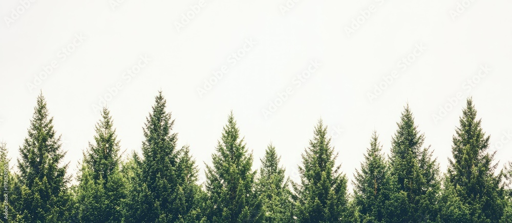 Aufkleber Pine tree forest banner low angle view with ample space for text and design elements in a minimalist natural setting