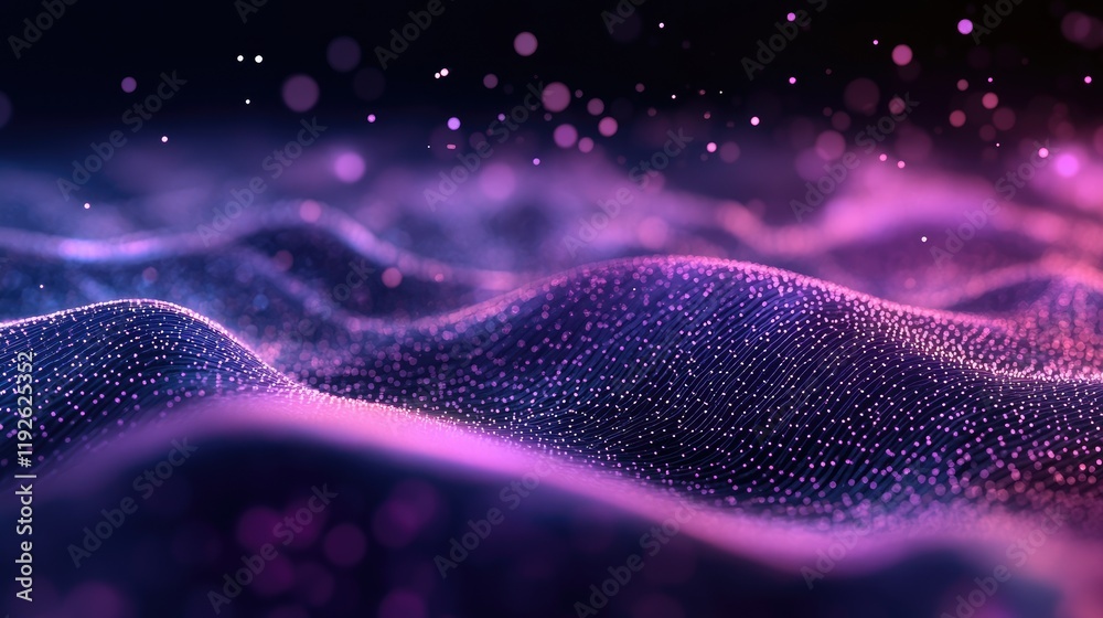Fototapete Abstract wave of luminous bokeh lights in vibrant colors creating a mystical and dreamy atmosphere for creative backgrounds or designs.