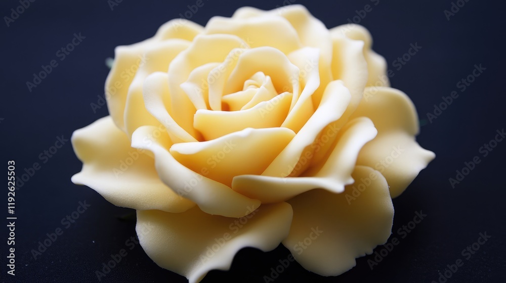 Poster elegant close-up of a soft yellow rose against a dark background highlighting intricate petals and d