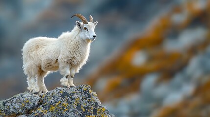 Fototapeta premium Majestic Mountain Goat Perched on a Dramatic Rocky Cliff