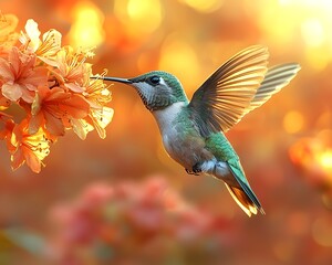 Fototapeta premium Mesmerizing Hummingbird Hovering Near Vibrant Floral Display