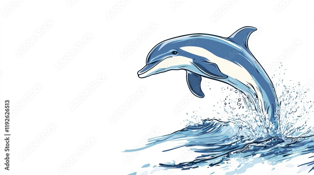 Aufkleber dolphin leaps joyfully above ocean waves during a sunny day at a coastal location. generative ai