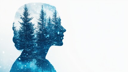 Silhouette of Woman with Double Exposure Forest Landscape Effect