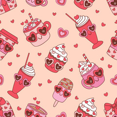 seamless pattern with groovy sweets for Valentine Day