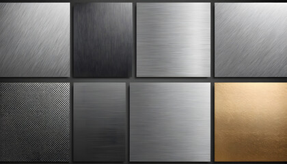 Collection of various metallic textures including brushed metal and gold on a grid background
