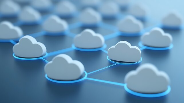 Abstract Cloud Computing Network Illustration with Connected Nodes in Digital Space