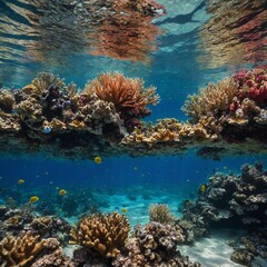 Obraz premium A vibrant coral reef visible through crystal-clear water.