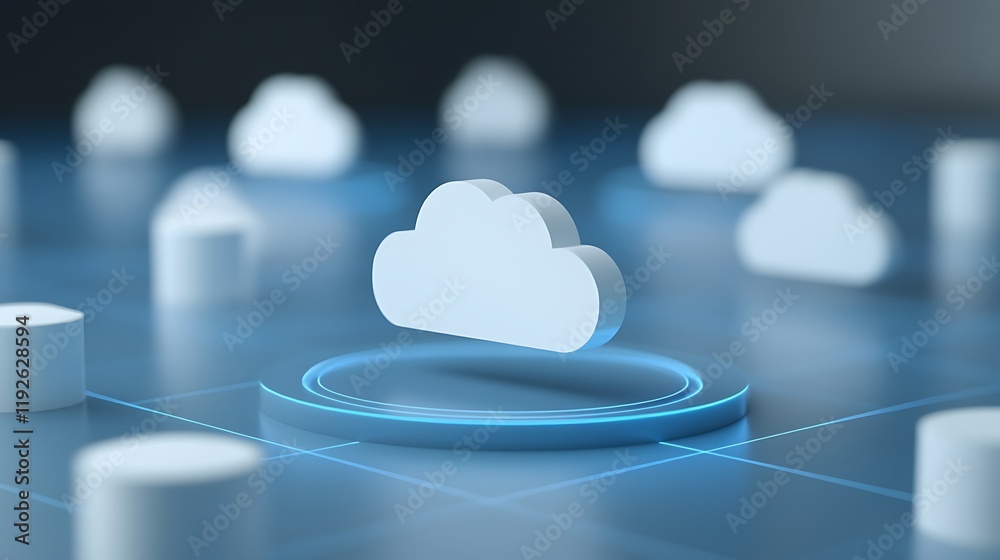 Poster abstract digital cloud computing concept in technology background with 3d icons and circular base
