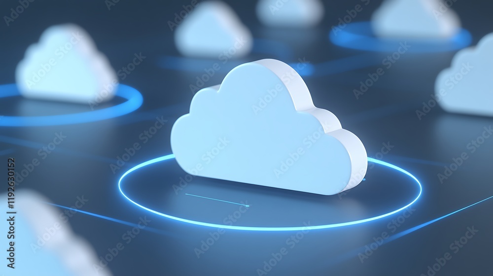 Poster abstract representation of cloud computing with digital circles on dark background showcasing techno
