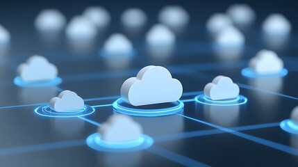 Abstract representation of cloud computing with interconnected icons on a digital network background