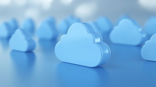 Blue Cloud Shapes on Smooth Surface Representing Digital Data Transfer Concept in Modern Technology