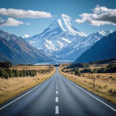 Naklejka premium Stunning Mountain Road Trip Through New Zealand's Majestic Landscape