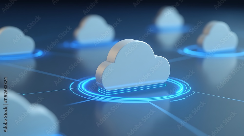Poster cloud computing concept with abstract clouds in a digital space representing online data storage