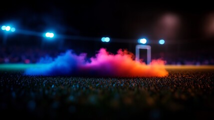 Night Football Game with Colorful Smoke and Stadium Lights
