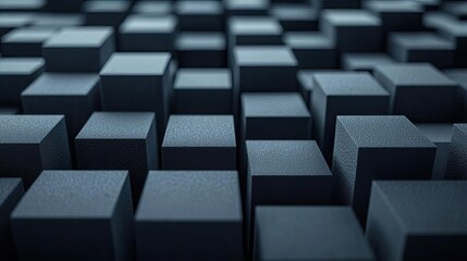 Studio absorber concept. Abstract view of dark cubes arranged in a 3D grid, creating a modern tech background.