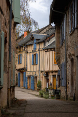 Half-Timbered Houses and Narrow Street in Najac, Occitanie, France