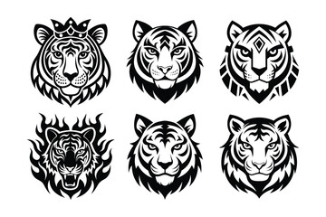 collection of tiger head logo design vector illustration, tiger head silhouette art, tiger head logo bundle