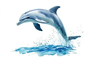 Obraz premium Dolphin jumping through the ocean waters showcasing grace and energy in a vibrant artistic rendering. Generative AI