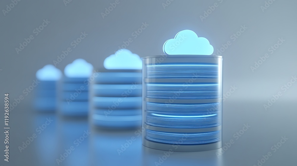 Poster cloud storage concept with digital data layers and cloud icon representing modern data management sy