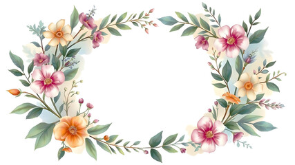 Vintage watercolor botanical frame. Delicate floral background. Spring greeting card template	