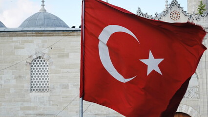 Flag Vibrant Full View Red Outdoor Turkish Cultural Symbol